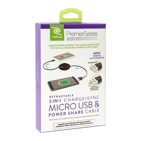 Retrak Micro-USB naar USB PowerShare intrekbare kabel