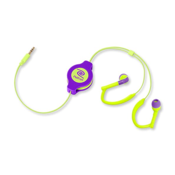 Retrak sport in-ear oordopjes violet geel met intrekbare kabel