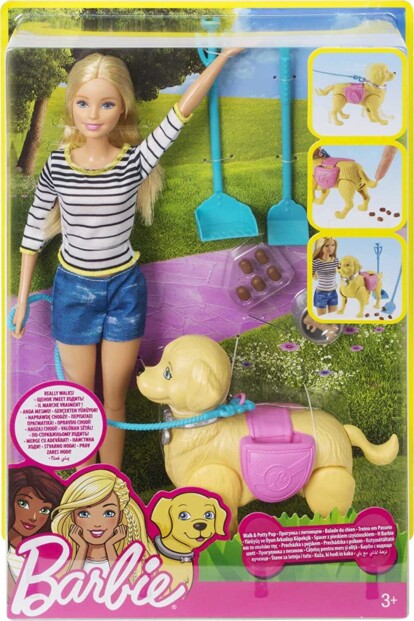 Barbie pop met hond voor een echte wandeling vol speelplezier