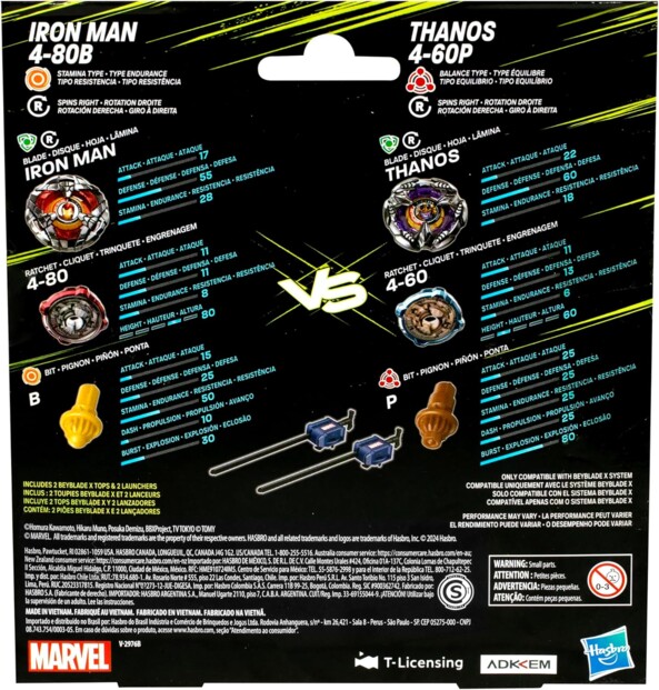Hasbro Beyblade X Marvel - tollen Iron Man 4-80B vs Thanos 4-60B