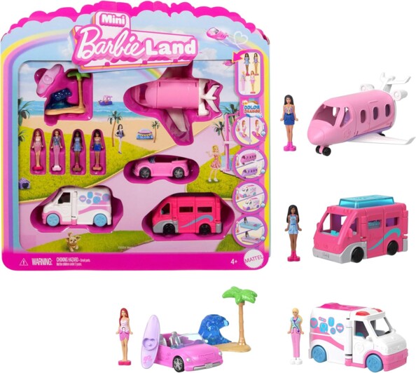 Mattel Mini BarbieLand set met 4 poppen en 4 voertuigen