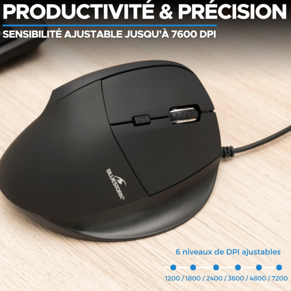 M-W-ERGO ergonomische optische muis met kabel – 7600 dpi