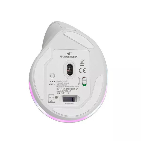 Bluestork Ergo Lumi White draadloze ergonomische muis