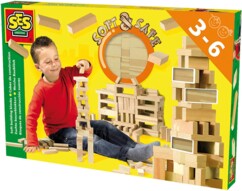 SES Creative Soft Construction Cubes 42 stuks: zachte bouwblokken met houtlook