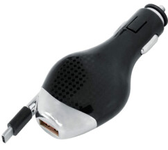 Praktisch opladen onderweg met de ReTrak 12V autolader met uittrekbare USB-C kab